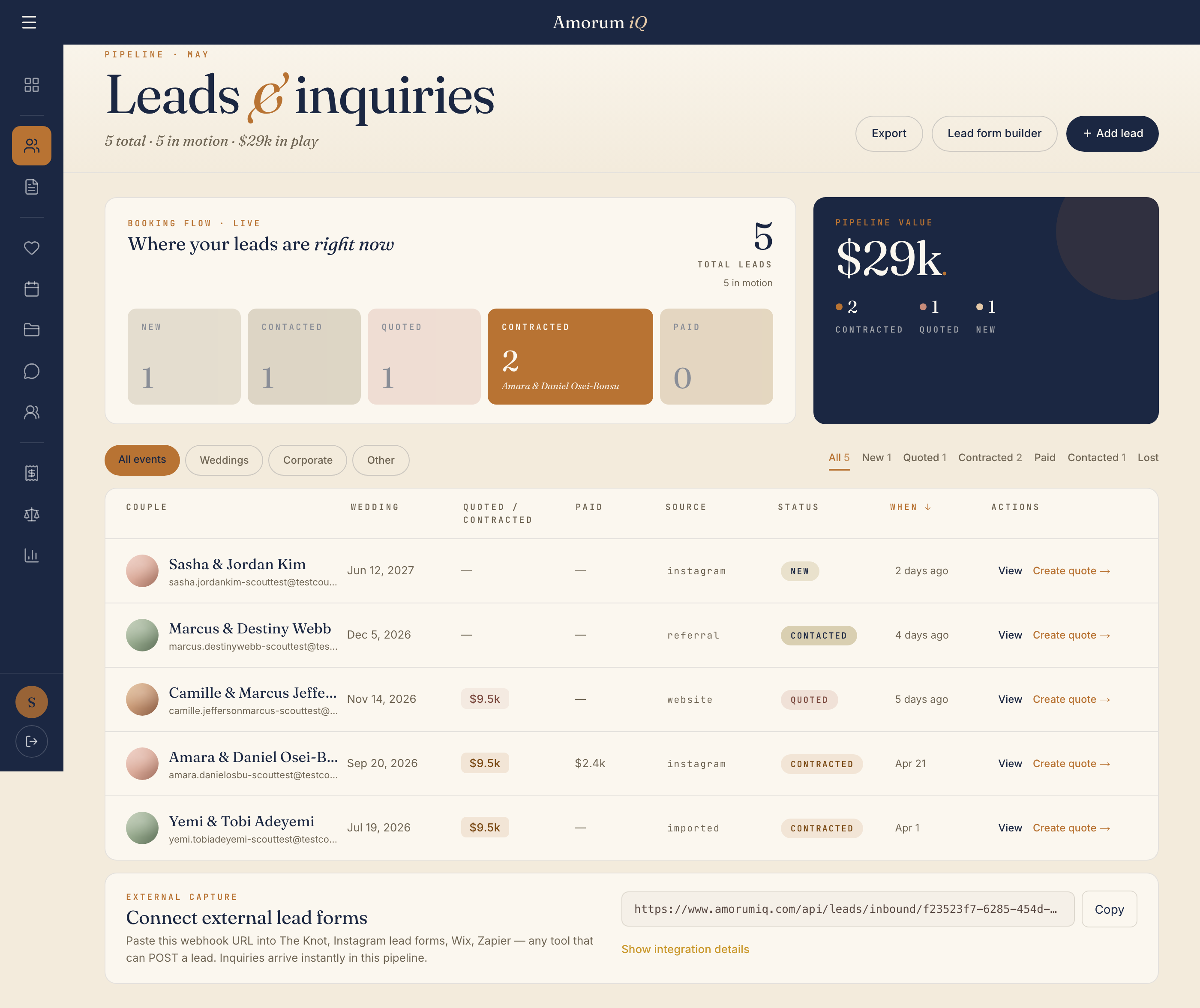 Amorum iQ vendor lead pipeline view