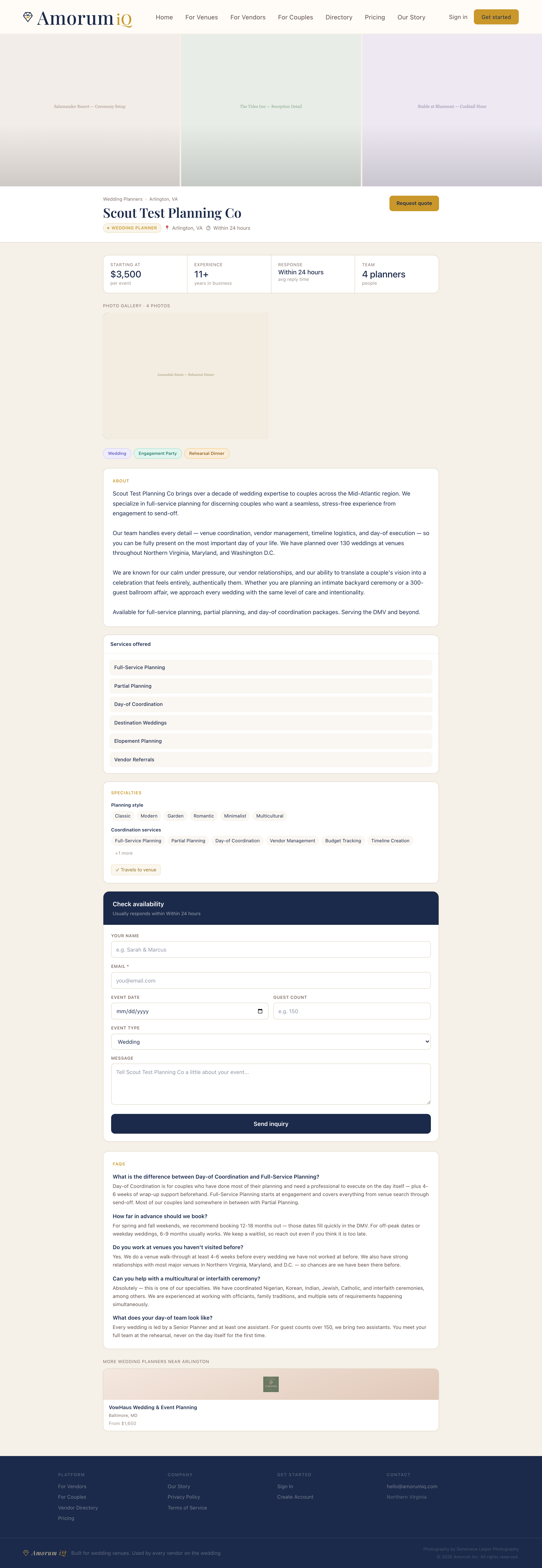Amorum iQ vendor public profile page